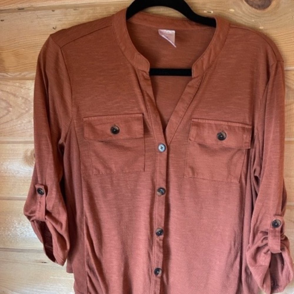 Juniors Women Size 11/13 Copper Orange Mid Sleeve Top